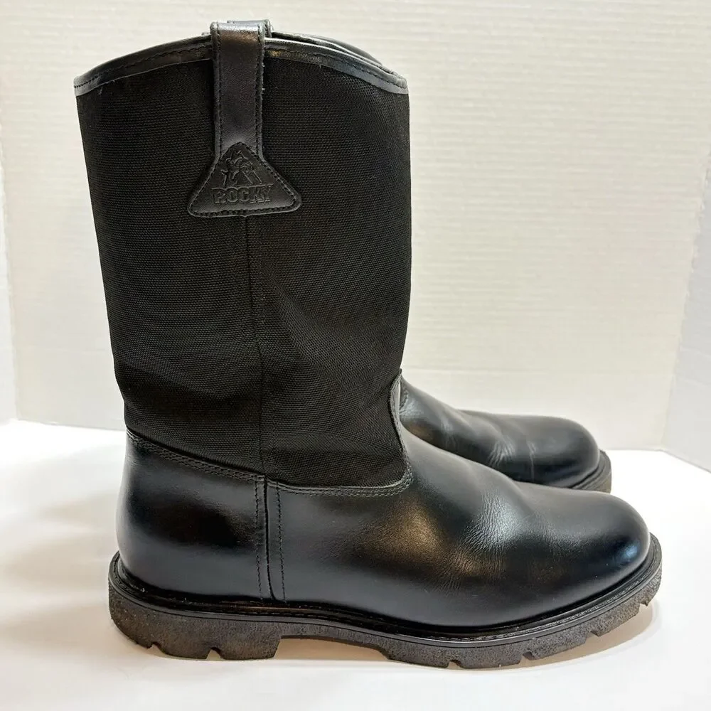 Rocky Warden Pull-On Wellington Public Service Boots 12 EW Black Leather